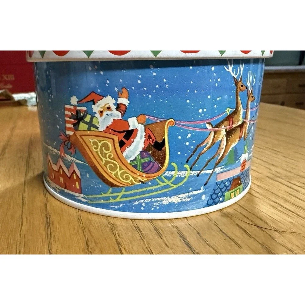 Vintage Daher Santa Extra Good Boys Girls List Sleigh Reindeer Christmas Tin